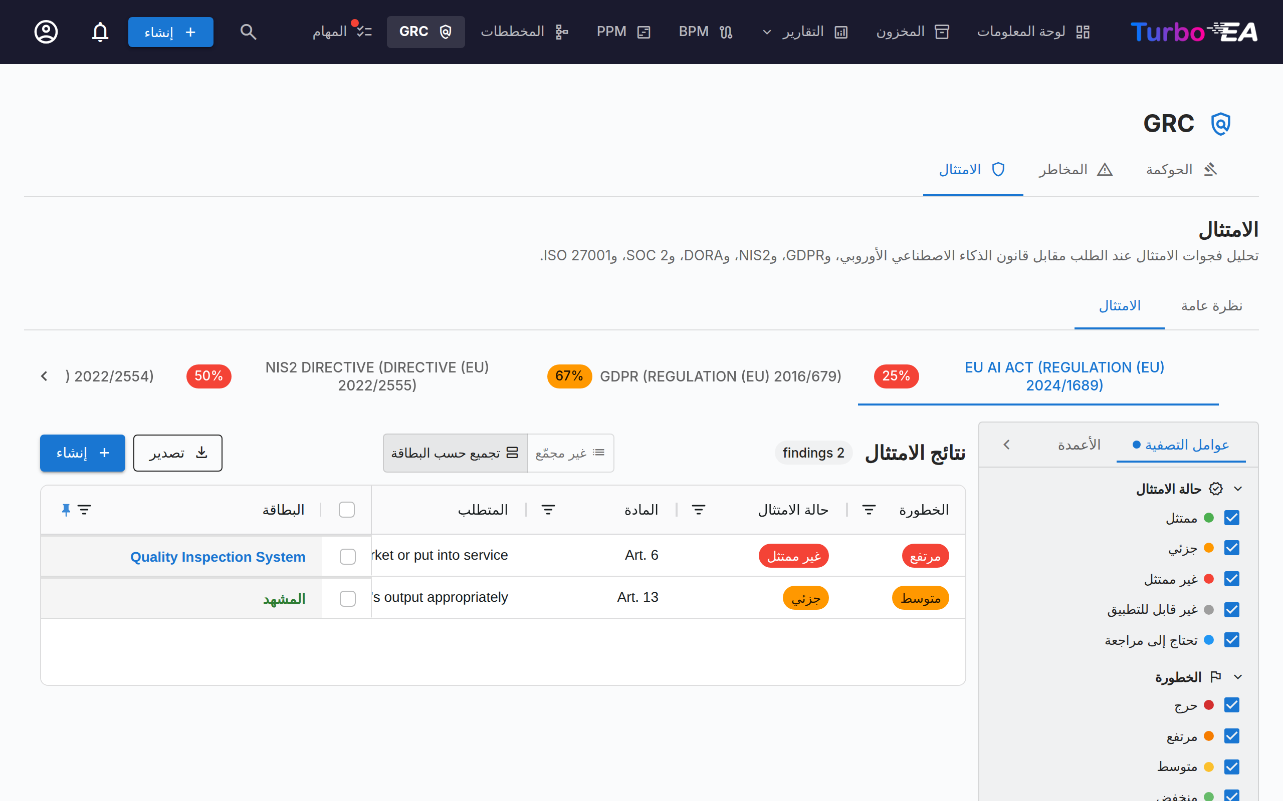GRC — سجل الامتثال