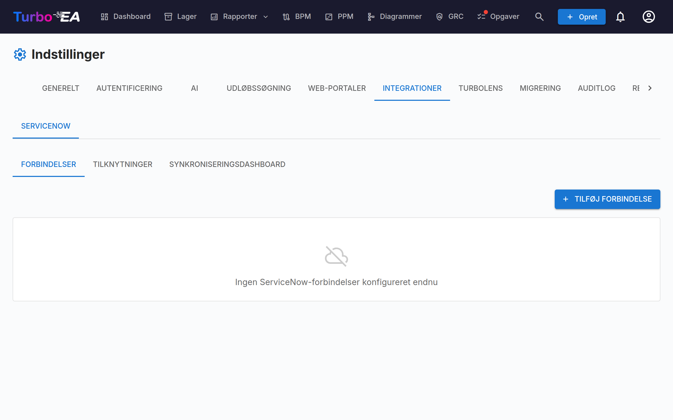 ServiceNow-integrationsindstillinger