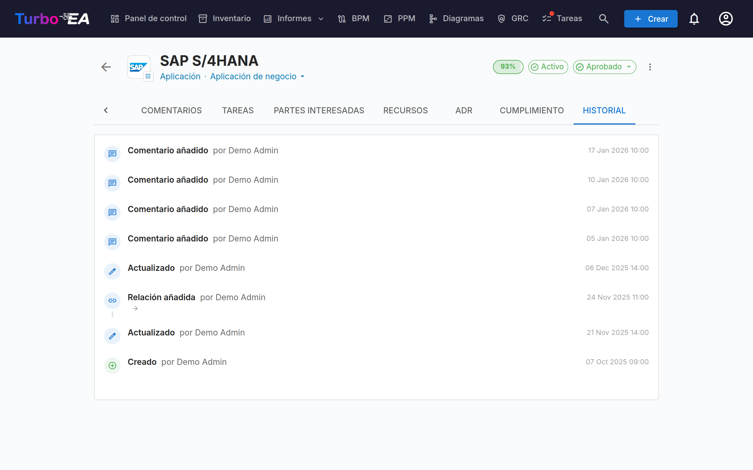 Historial de Cambios de una Ficha