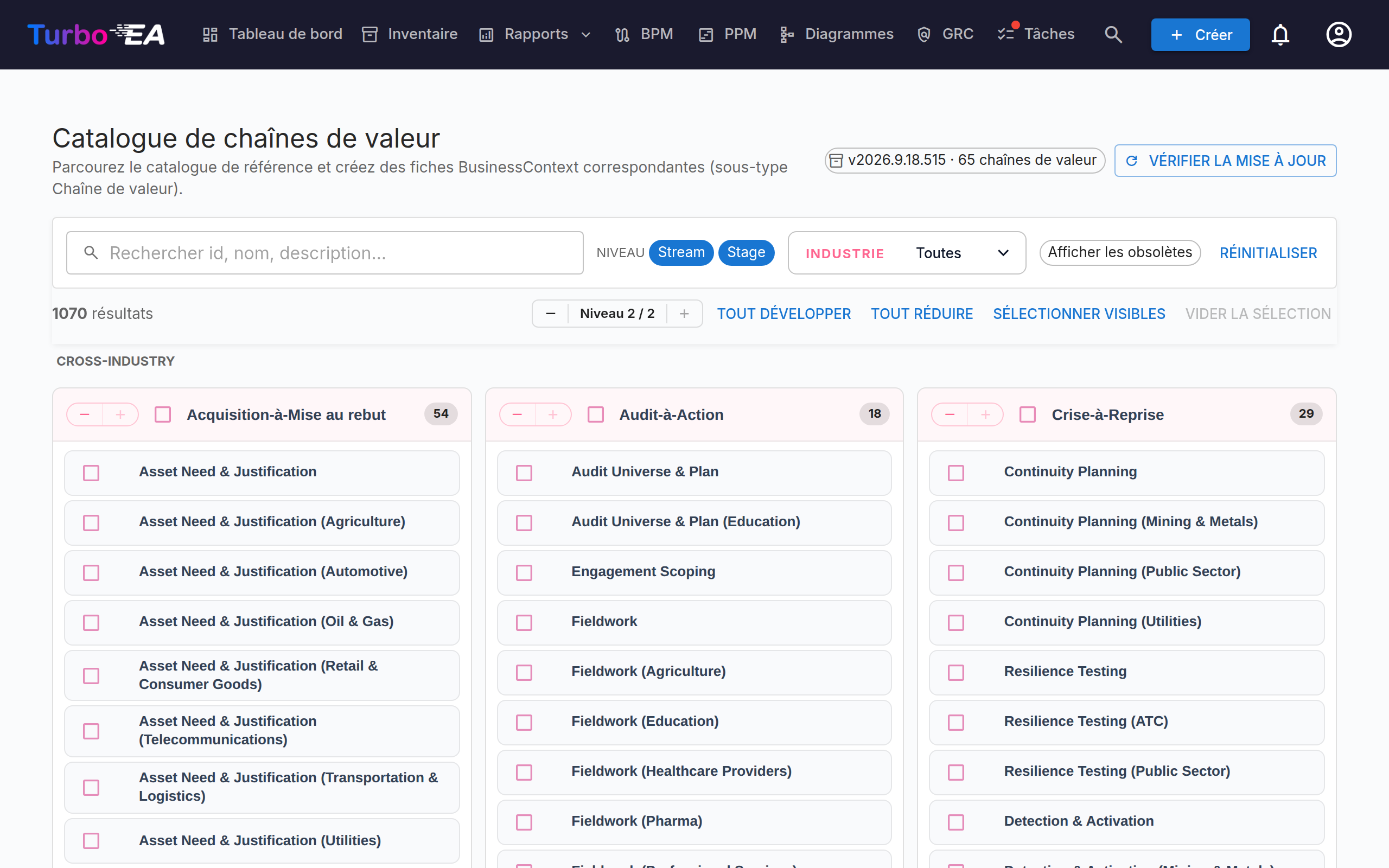 Catalogue de chaînes de valeur