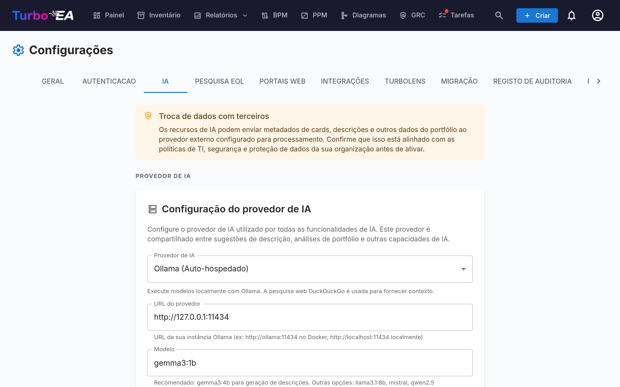 Configurações de Sugestão de IA